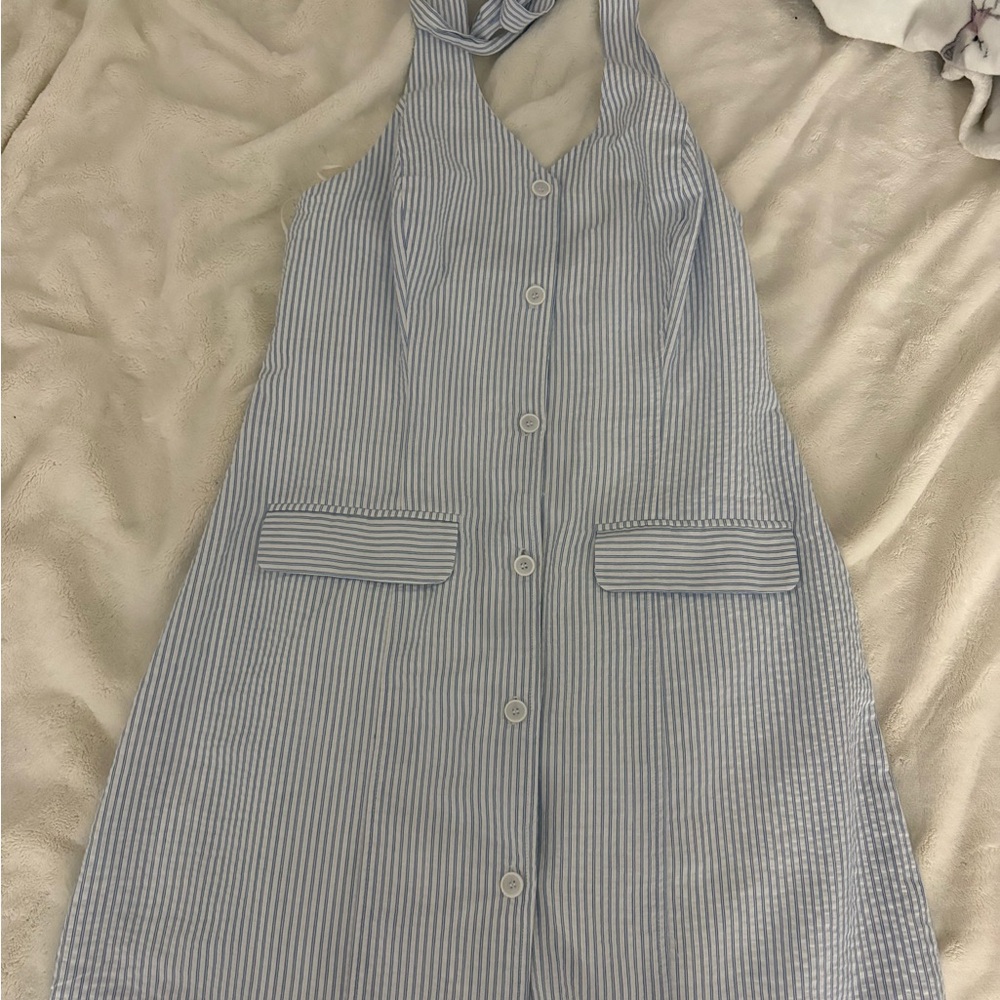 Striped Backless Halter Dress